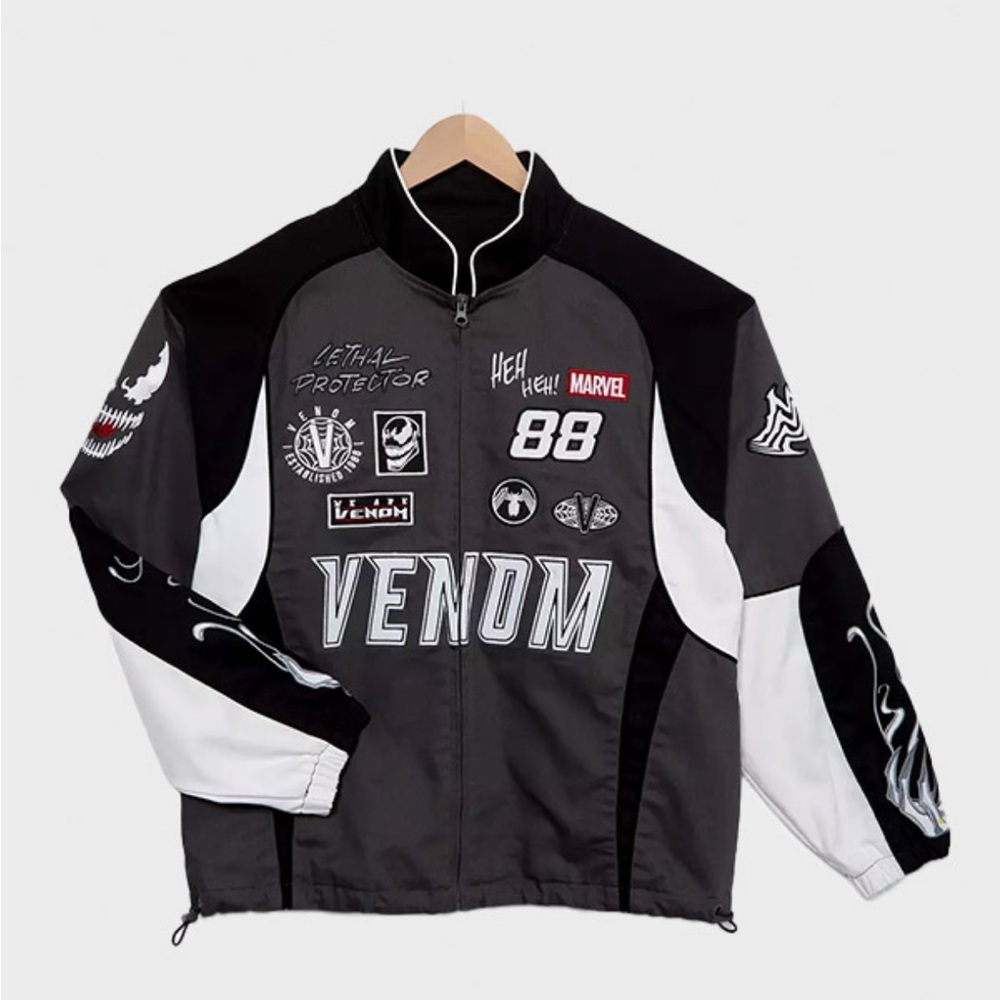 Marvel Venom Black and White Varsity Jacket